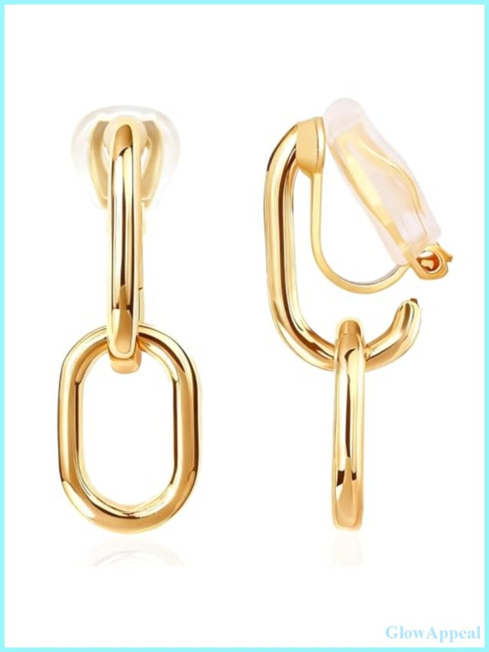 24K Gold Plated Clip On Earrings for Women - Hypoallergenic Dangle Double